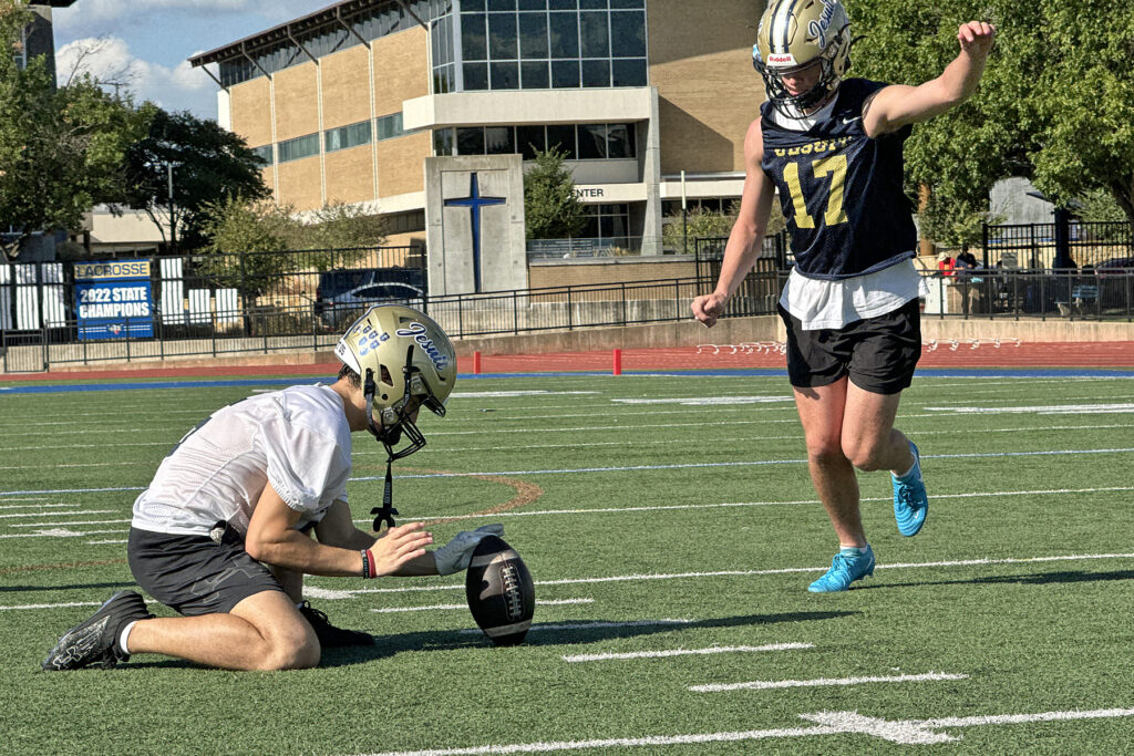 Jesuit Dallas kicker Noah McGough kicks for Men of Nehemiah